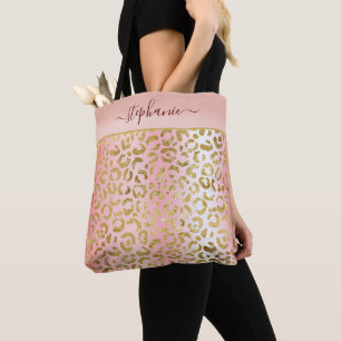 Glam Rosa Ombre Guld Leopard Mönster Personlig Tygkasse