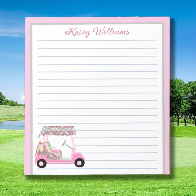 Glam Rosa Personlig Golf Cart Namn Lining Anteckningsblock (Skapare uppladdad)