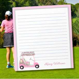 Glam Rosa Personlig Golf Cart Namn Lining Anteckningsblock