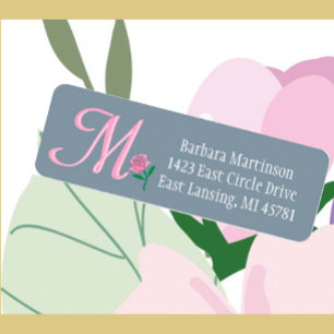 Glam Rosa ros Anpassningsbar Färg Monogram-etikett Returadress Etikett