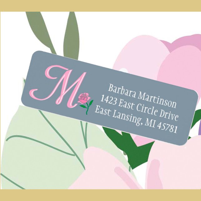 Glam Rosa ros Anpassningsbar Färg Monogram-etikett Returadress Etikett (Skapare uppladdad)