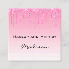 Glam  Rosa ros Glitter Drips Makeup Artist Fyrkantigt Visitkort