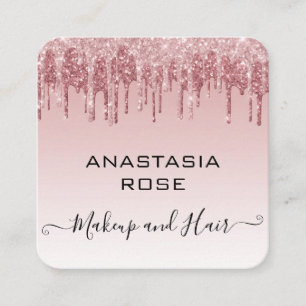 Glam Rosa ros Guld Glitter Drips Makeup Artist Fyrkantigt Visitkort