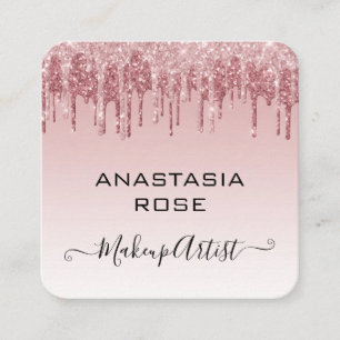 Glam Rosa ros Guld Glitter Drips Makeup Artist Fyrkantigt Visitkort