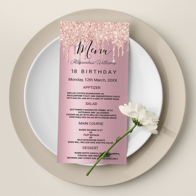 Glam rosa ros guld glitter droppar födelsedag i program (Glam pink rose gold glitter drips Birthday Program )