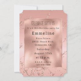 Glam  Rosa ros Guld Glitter Inbjudningar