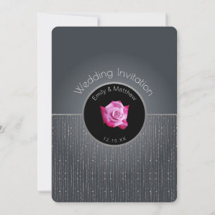 Glam rosa ros silverglans grå bröllopsinbjudan inbjudningar