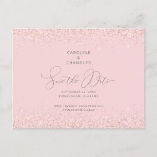 Glam Rosa & Silver Glitter Bröllop spara datum Vykort
