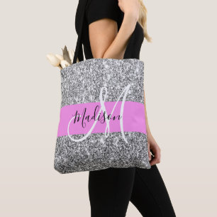 Glam rosa & silver glitter gnistrande monogramnamn tygkasse