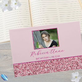 Glam Rosa Simple Elegant Photo Bat mitzvah Gästböcker