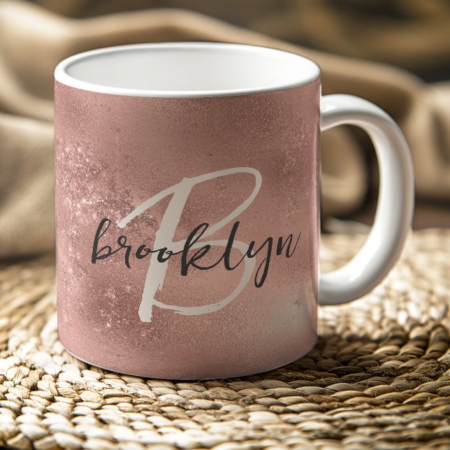 Glam  Rosa Trendig Script Monogram Kaffemugg (Skapare uppladdad)