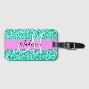 Glam Rosa Turcos Glitter Sparkles Monogram Namn Bagagebricka