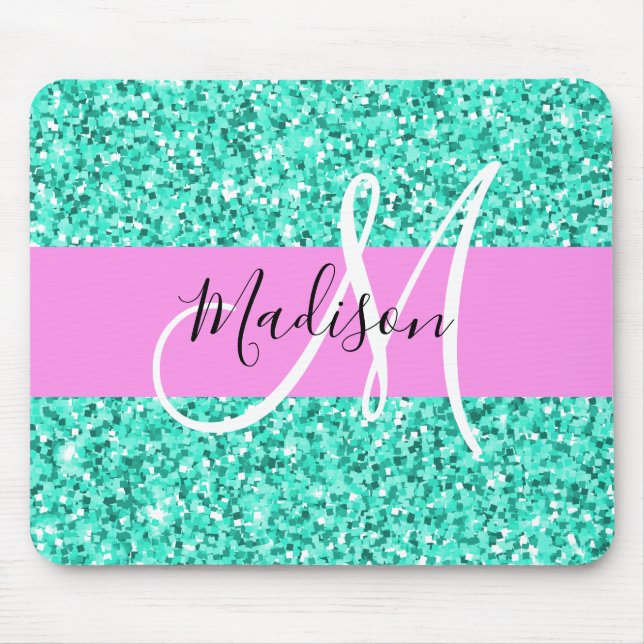 Glam Rosa Turcos Glitter Sparkles Monogram Namn Musmatta (Framsidan)