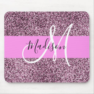 Glam Rosa & Violet Glitter Sparkles Monogram Namn Musmatta