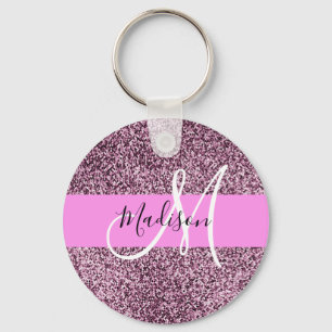 Glam Rosa & Violet Glitter Sparkles Monogram Namn Nyckelring
