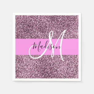 Glam Rosa & Violet Glitter Sparkles Monogram Namn Pappersservett
