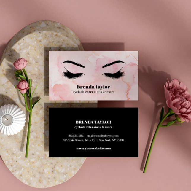 Glam Rosa Watercolor Eyelash Browbar professionell Visitkort (Skapare uppladdad)