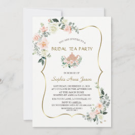 Glam Rosa White Blommigt Guld Ram Möhippa Tea Part Inbjudningar