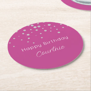 Glam Rosa White Diamonds Birthday Underlägg Papper Rund