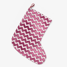 Glam Rosa White Zigzag Rand Stor Julstrumpa