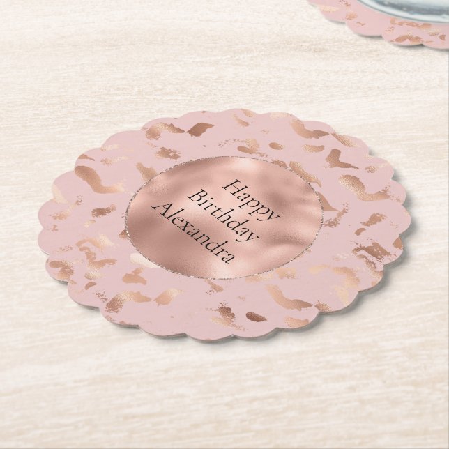 Glam Rose Gold Blush Abstract Birthday Underlägg Papper (Vinklad)