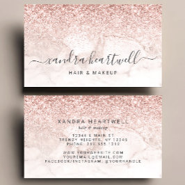 Glam Rose Gold Blush Marble Glitter Script Visitkort