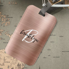 Glam Rose Gold Borstad Metall Svart Vit Monogram Bagagebricka