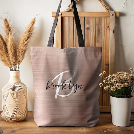 Glam Rose Gold Borstad Metall Svart Vit Monogram Tygkasse