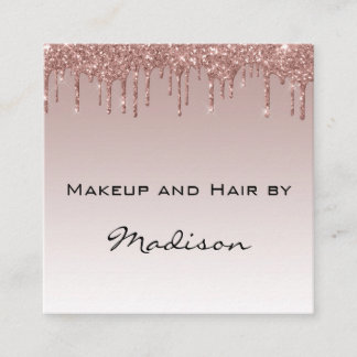 Glam Rose Gold Fals Glitterdroppar Sminkartist Fyrkantigt Visitkort
