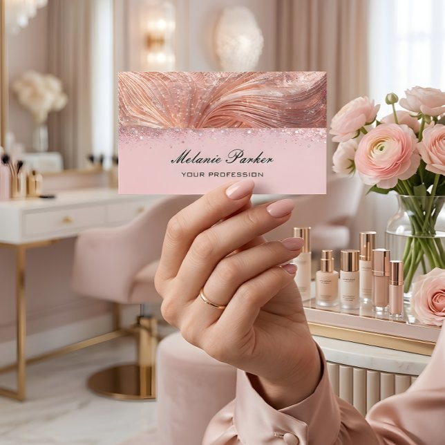 Glam Rose Gold Glitter Abstrakt Metallisk  Visitkort (Skapare uppladdad)