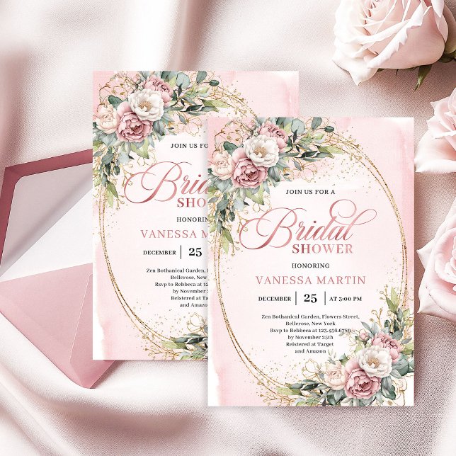 Glam Rose Gold Glitter Bridal Shower Invitation Inbjudningar (Glam Rose Gold Glitter Bridal Shower Invitation)