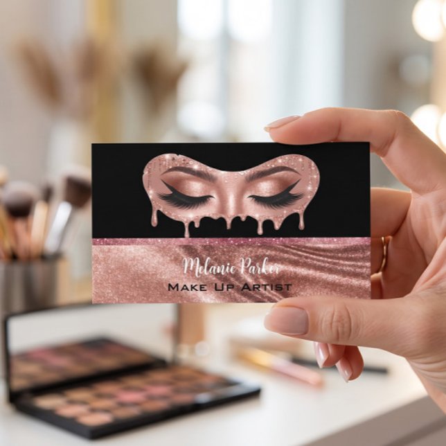 Glam Rose Gold Glitter Drip Eyes Makeup Artist  Visitkort (Skapare uppladdad)