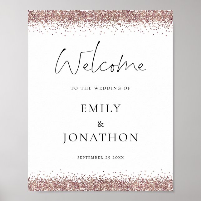 Glam Rose Gold Glitter Välkommen till Bröllop Poster (Framsidan)