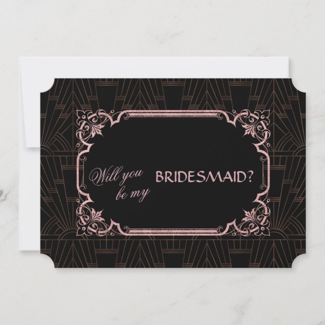 Glam Rose Gold Great Gatsby Var Min Brudtjänstefli Inbjudningar (Framsida)