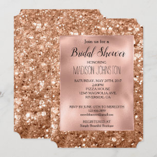 Glam Rose Gold Klumpig Glitter Bröllopsfest Inbjudningar