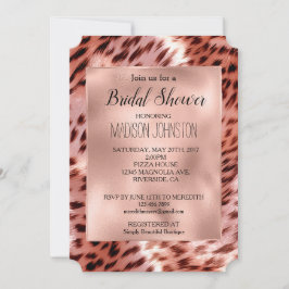 Glam Rose Gold Leopard Djur Bröllopsfest Inbjudningar