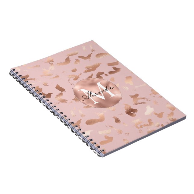 Glam Rose Gold Rodnad Abstrakt Monogram Anteckningsbok (Högra Sidan)