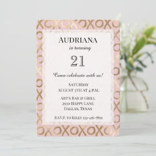 Glam Rose Gold Rodnad XOXO Födelsedag Inbjudningar