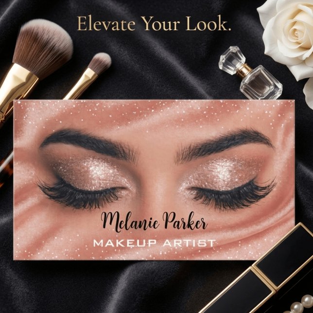 Glam Rose Gold Silk Sminkartist Visitkort (Skapare uppladdad)