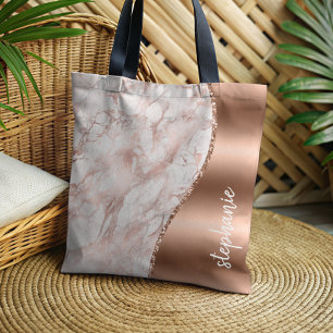Glam Rose Gold Vit Marmor Metallisk Namn Tygkasse