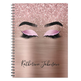 Glam Rose Guld Glitter Beauty Lashes Monogram Anteckningsbok