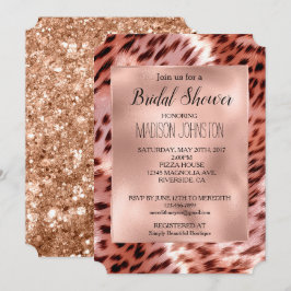Glam Rose Guld Leopard Djur Bröllopsfest Inbjudningar