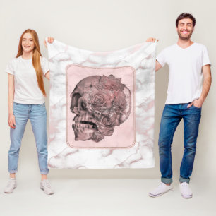 Glam Rose Guld Rosa Skalle Marmor Fleecefilt