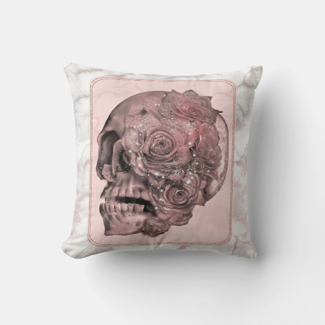 Glam Rose Guld Rosa Skalle Marmor Kudde (Framsida)