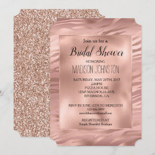 Glam Rose Guld Zebra Glitter Inbjudningar