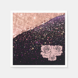 Glam Rose Svart Glitter Rosa Rosor Pappersservett