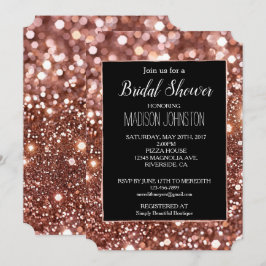 Glam roséguld glitter svart inbjudningar