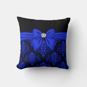 Glam Royal Blue Bow-Blue Snöre-Black Kudde