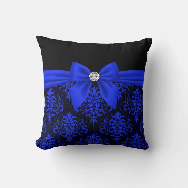 Glam Royal Blue Bow-Blue Snöre-Black Kudde (Framsida)