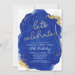 Glam Royal Blue Guld Glitter Alcohol Bläck Birthda Inbjudningar